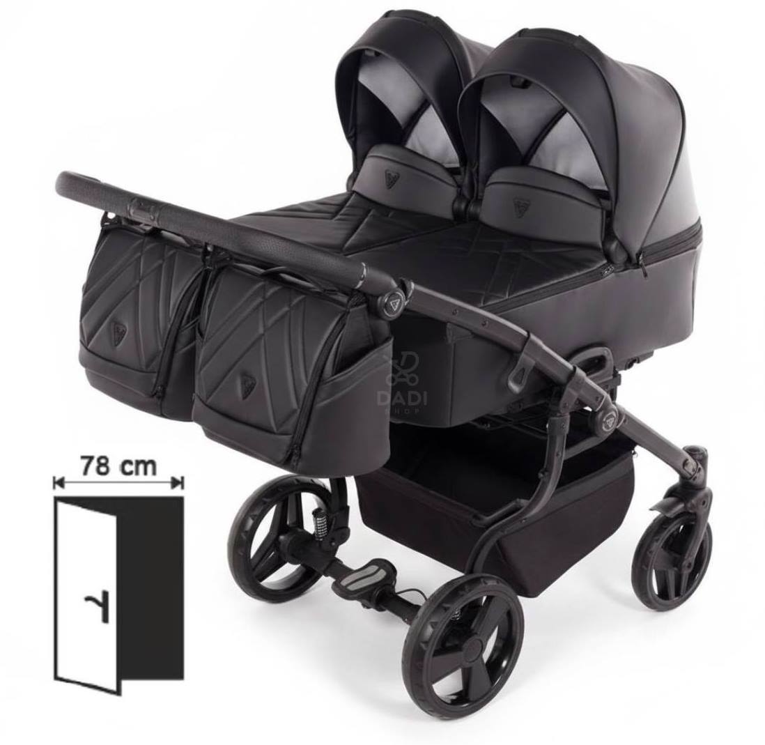 Wąska konstrukcja wózka junama duo v3 klor czarny zestaw 3w1 wielofunkcyjny.