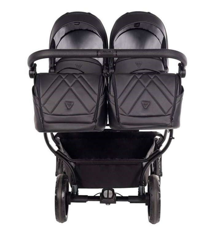 wozek dla blizniat z gondolami widok z przodu torby stelaz wozka junama duo v3 eco czarny dadi shop
