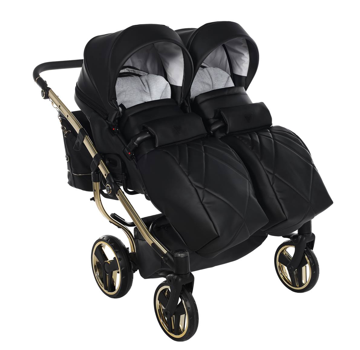 Junama Duo V3 Eco 4w1 – wygodne siedzisko spacerowe dla bliźniaków z powiększaną budką i pokrowcem na nóżki.