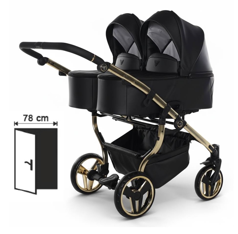 Junama Duo V3 – wózek bliźniaczy 2w1 w kolorze 03 Black Gold Eco, gondole.