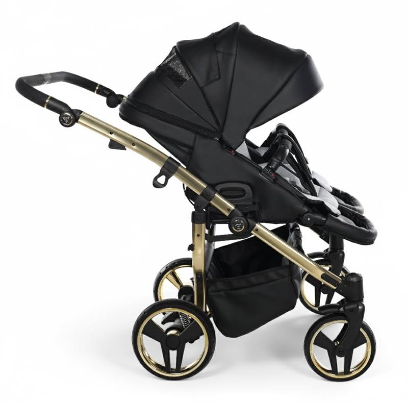 Spacerówka Junama Duo V3 Eco Black Gold z panelem wentylacyjnym – komfortowa i przewiewna dla bliźniaków. Dadi-shop