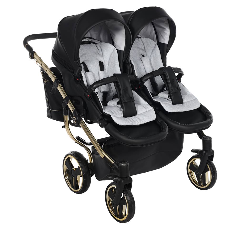Junama Duo V3 Eco 3w1 siedziska dla bliźniąt black & gold, montowane przodem lub tyłem z powiększanymi budkami