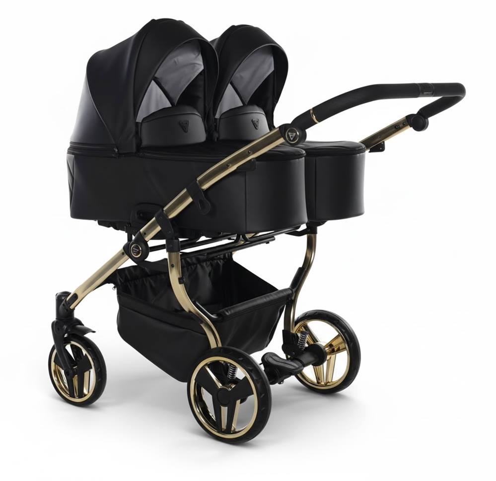 Gondole wózka bliźniaczego Junama Duo V3 Eco 4w1 Black & Gold o szerokości 78 cm – stylowe i komfortowe dla bliźniaków.