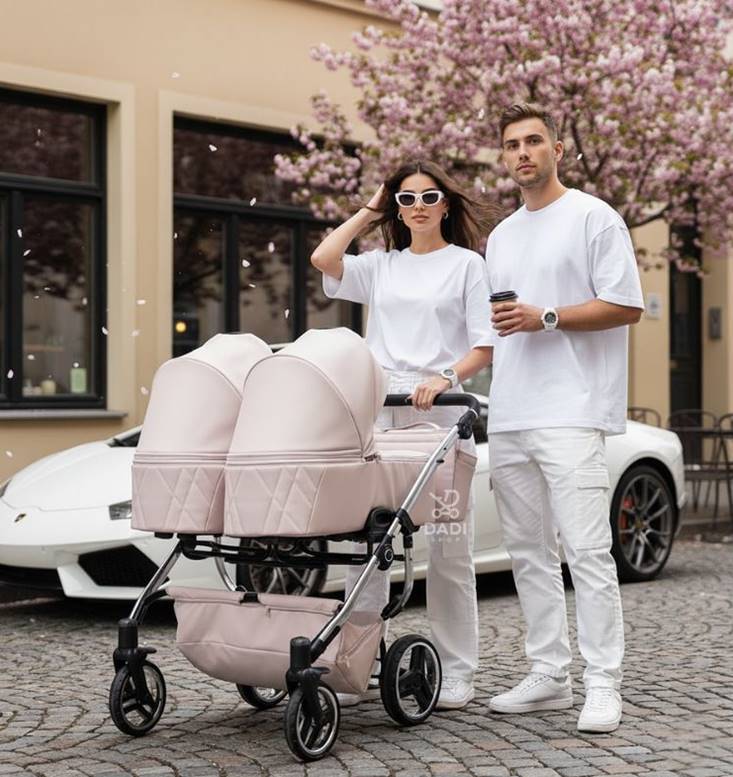 Double pram for twins Junama Duo V3 Eco 04 Pink  twin stroller seats. dadi-shop
