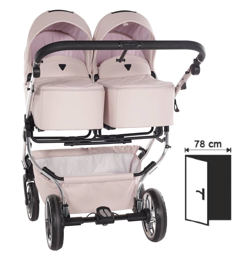 junama duo v3 eco 3w1 04 pudrowy róż wózek bliźniaczy kompaktowy stelaż. dadi-shop