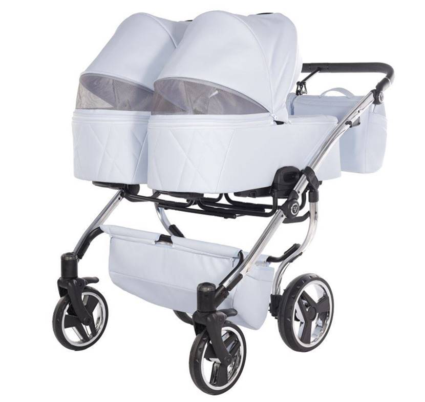 Baby Blue wózek bliźniaczy 2w1 Junama Duo V3 Eco – gondola z okienkiem wentylacyjnym