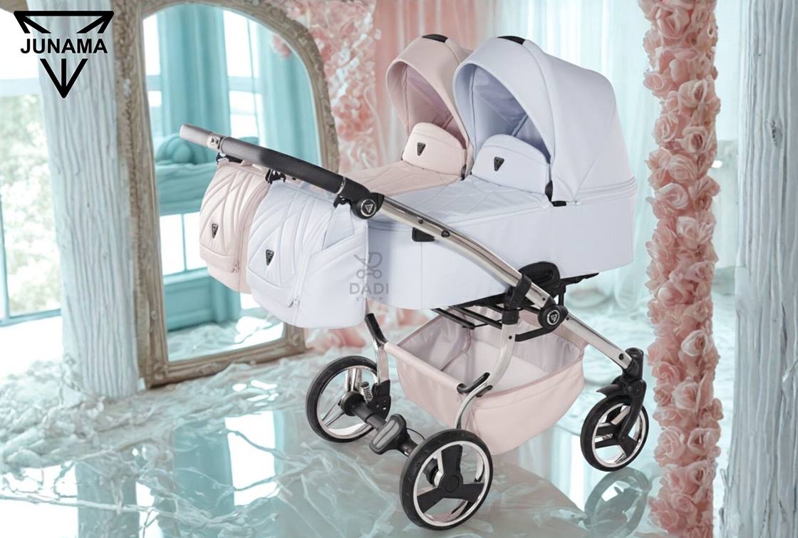 Junama Duo V3 Eco wózek bliźniaczy duet róż + błękit – glamour studio.