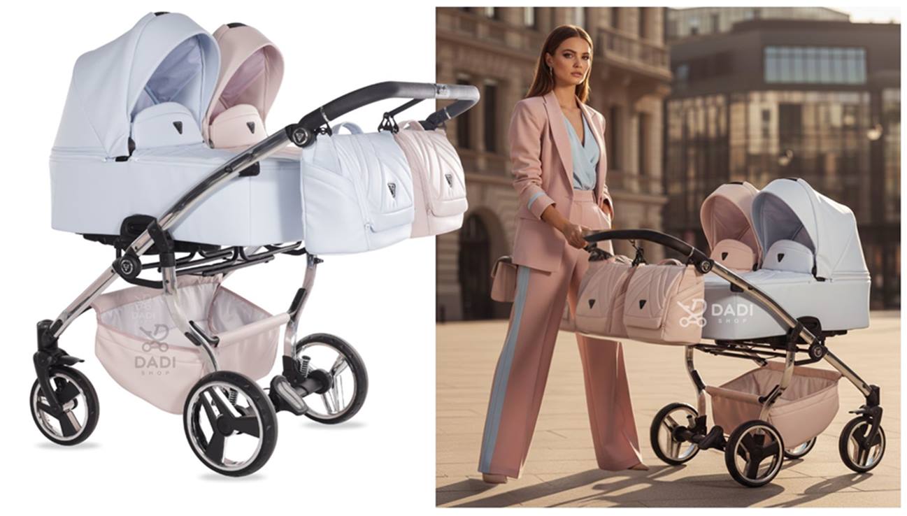 Wielofunkcyjny wózek bliźniaczy Junama Duo V3 – sesja fashion.