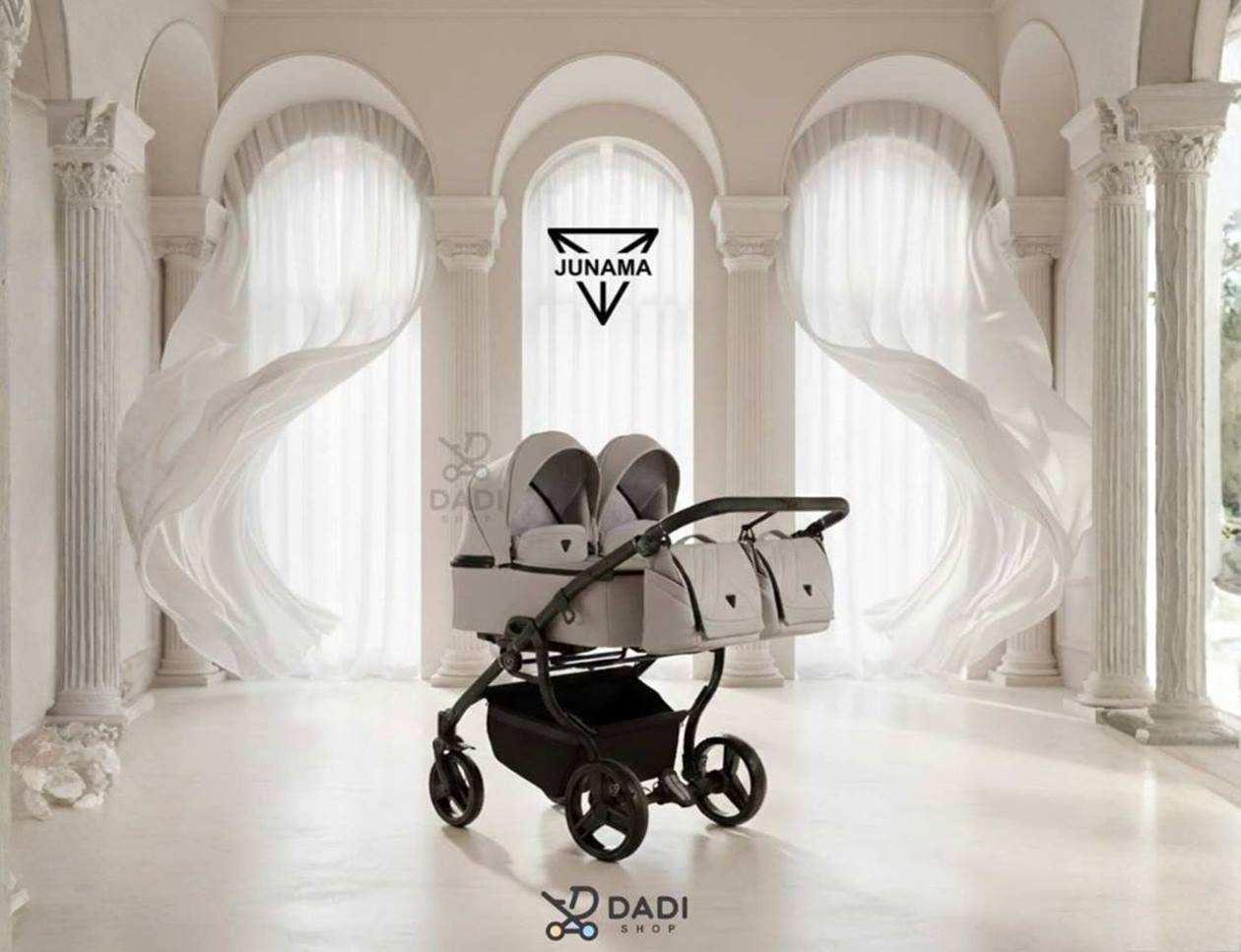 ekskluzywny wozek dla blizniakow z eko materialu junama v3 eco czarny 03 twin pram exclusive sesja przy burch califa dadi shop