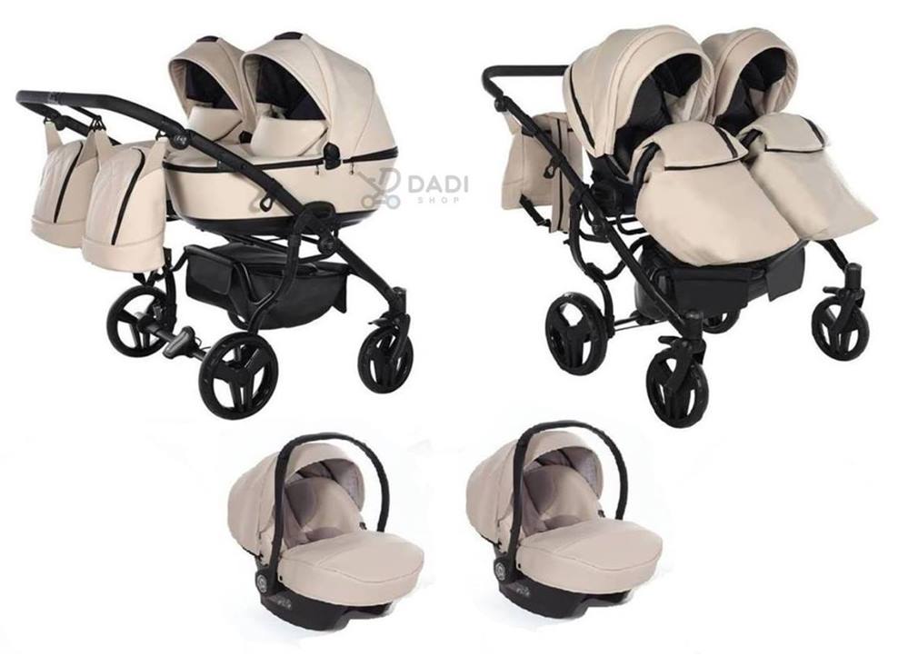 Zestaw 3w1 Junama Space Duo Eco 02 Latte z bezpiecznymi polskimi fotelikami Avionaut Cosmo i-Size i lekkim stelażem.