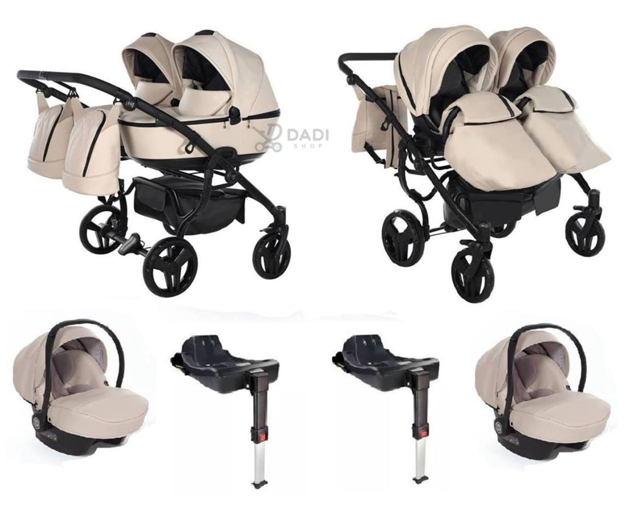 Pełny zestaw podróżny 4w1 dla bliźniąt w Junama Space Duo Eco Beige.