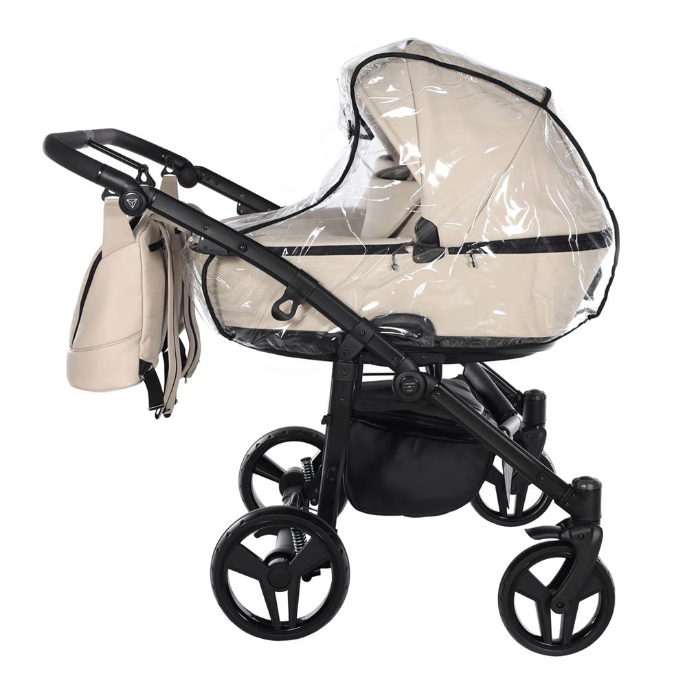 Ochronna folia w wózku bliźniaczym 2w1 junama space eco widok z profilu.