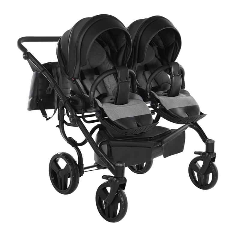 2. Junama Space Duo 2w1 / 3w1 – spacerówki z regulowanym oparciem i ochroną przeciwsłoneczną dla bliźniąt.