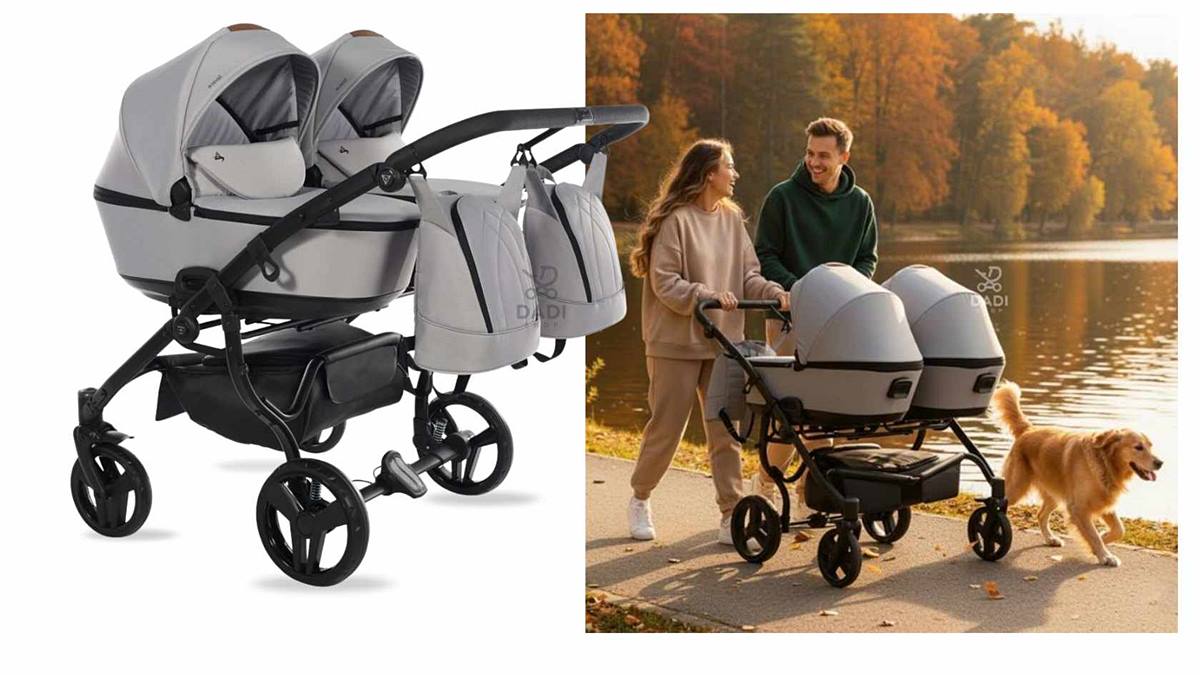 Wózek bliźniaczy Junama Space Duo 4w1 – dużo miejsca w gondolach dla dwójki maluchów.