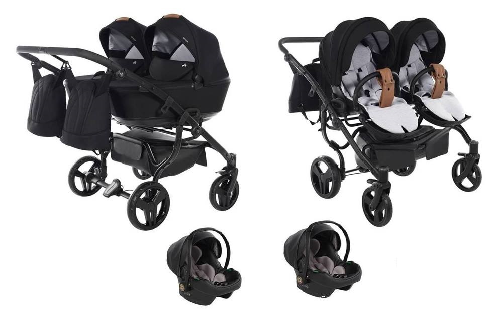 Junama Space Duo 3w1 – wózek bliźniaczy z gondolami, spacerówkami i fotelikami.
