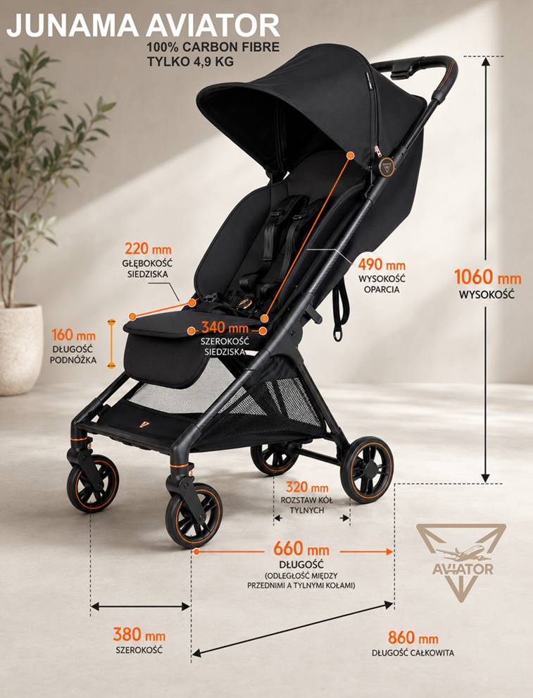 Wymiary spacerówki Junama Aviator Black