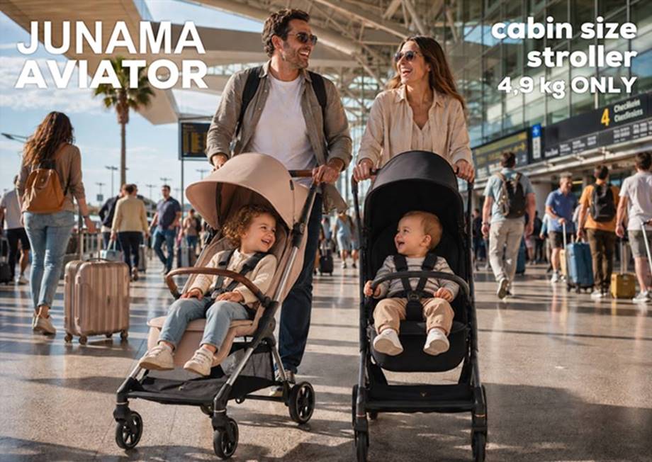 JUNAMA AVIATOR lekka spacerówka do samolotu podczas rodzinnej podróży na lotnisku