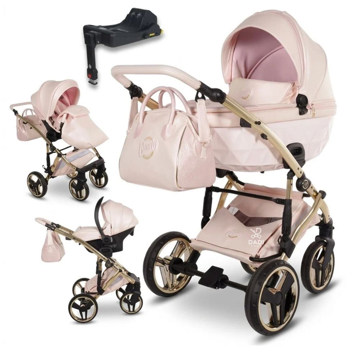 Wózek 4w1 Junama Candy Premium róż: gondola, spacerówka, fotelik i baza