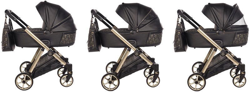 Widok z boku na regulację wentylacji w czarnej gondoli Junama Ellegante Art Deco 06.