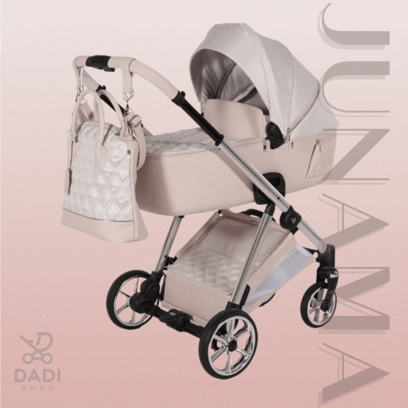 Zobacz, jak Junama Ellegante 01 Pink zmienia się! Od luksusowej gondoli po wygodną spacerówkę – idealny różowy wózek dla dziewczynki, gotowy na każdą podróż.