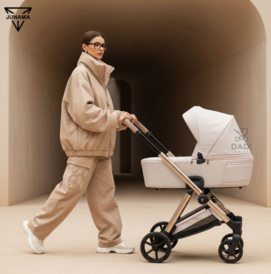 Wózek dla dziecka 4w1 Junama Elegante 02 Beige – spacer z mamą w miejskim stylu, elegancki beżowy wózek, Dadi-Shop