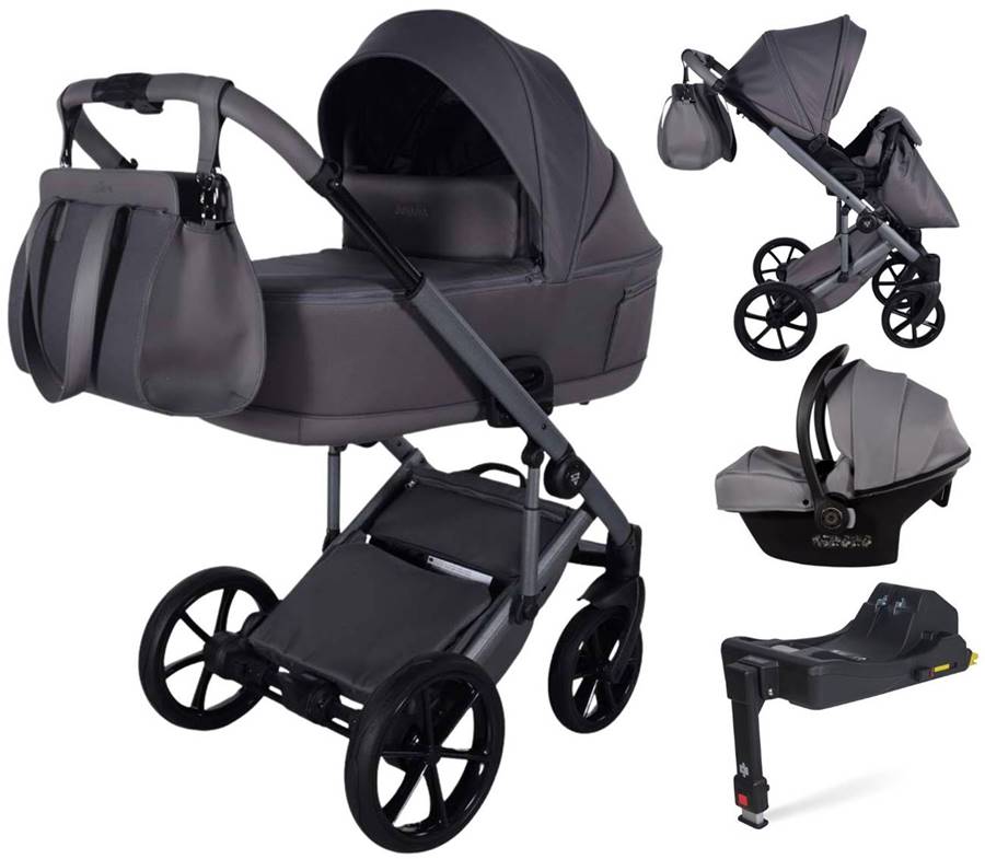 Wielofunkcyjny zestaw Junama Ellegante Termo 4w1 01 Grey z gondolą, spacerówką i fotelikiem i bazą isofix.