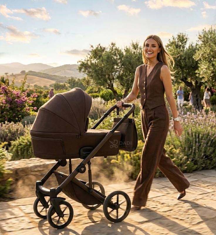 Lifestyle motherhood walk with Junama 3 in 1 baby pram outdoors