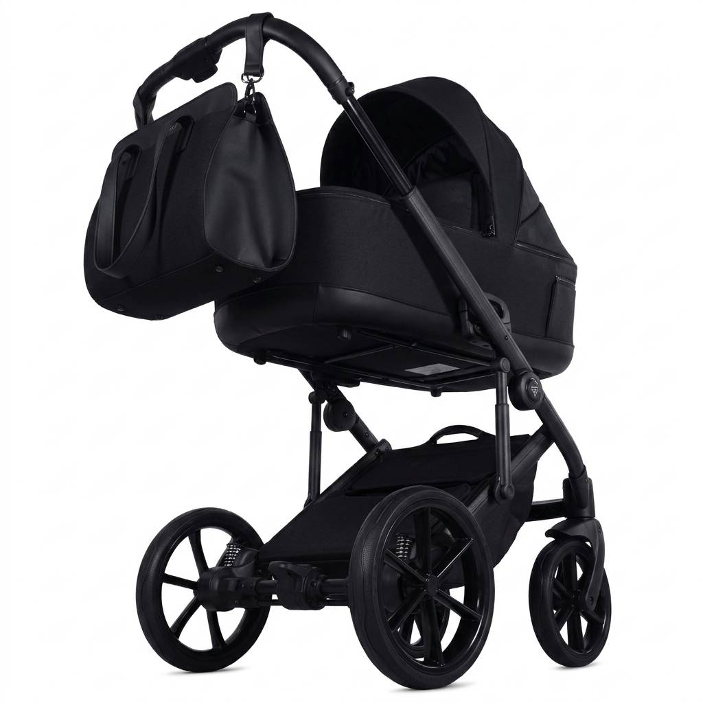 Wózek Junama 3w1 04 Black gondola ujęcie perspektywiczne z niskiego kąta