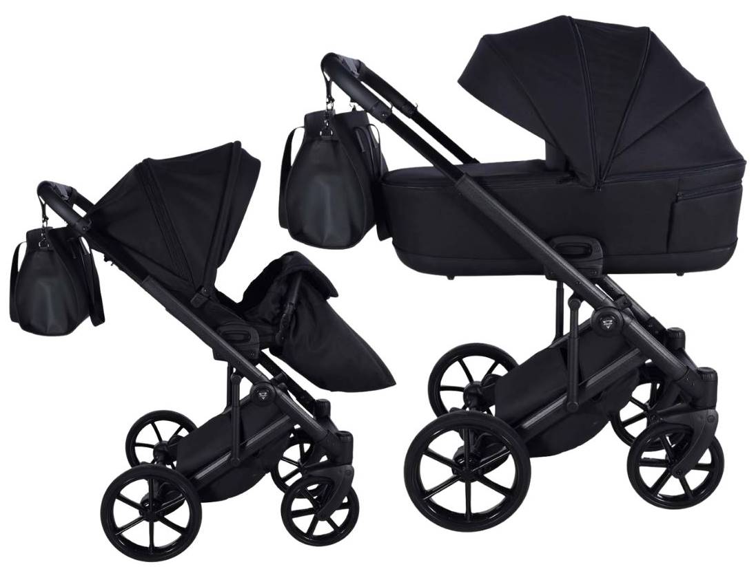 Junama Ellegante Termo 3w1 04 Black wózek dziecięcy gondola EPP i spacerówka ujęcie boczne studio