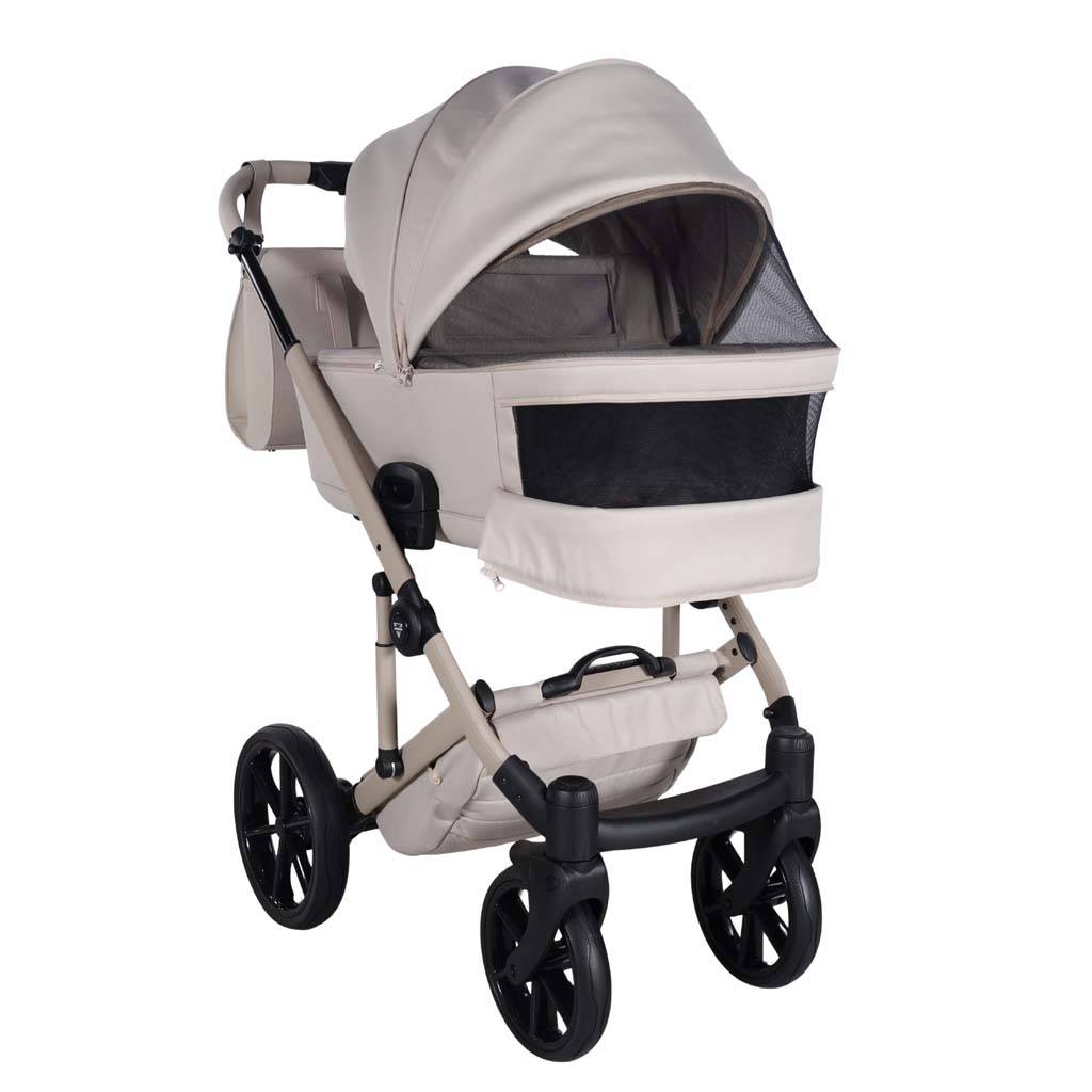 Junama Termo Ellegante 2w1 Light Beige – gondola wózka z otwartą siatką wentylacyjną dla lepszej cyrkulacji powietrza.