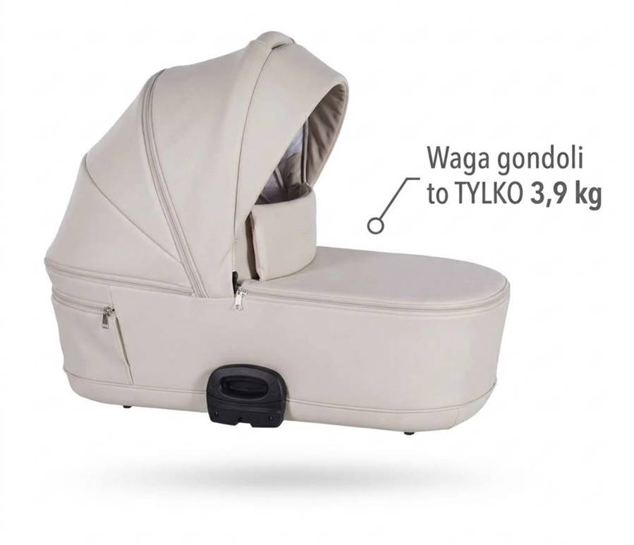 Nowoczesna, beżowa gondola termoizolacyjna Junama, prezentująca lekkość konstrukcji 3,9 kg