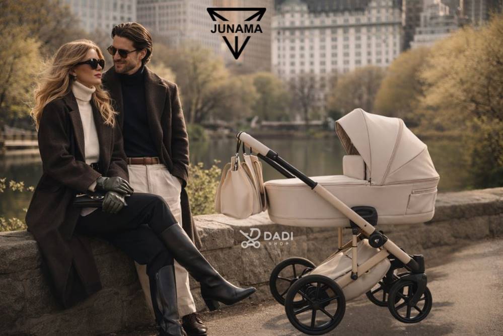 Junama Ellegante Termo 3w1 – stylowy wózek dziecięcy podczas spaceru w parku