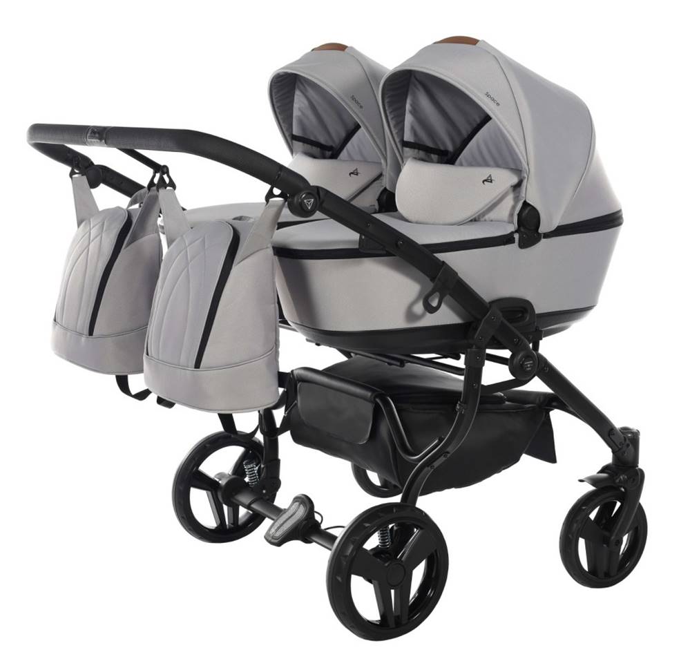 Szary wózek bliźniaczy 2w1 Junama Space Duo – stylowy, funkcjonalny i wygodny model dla rodziców bliźniąt