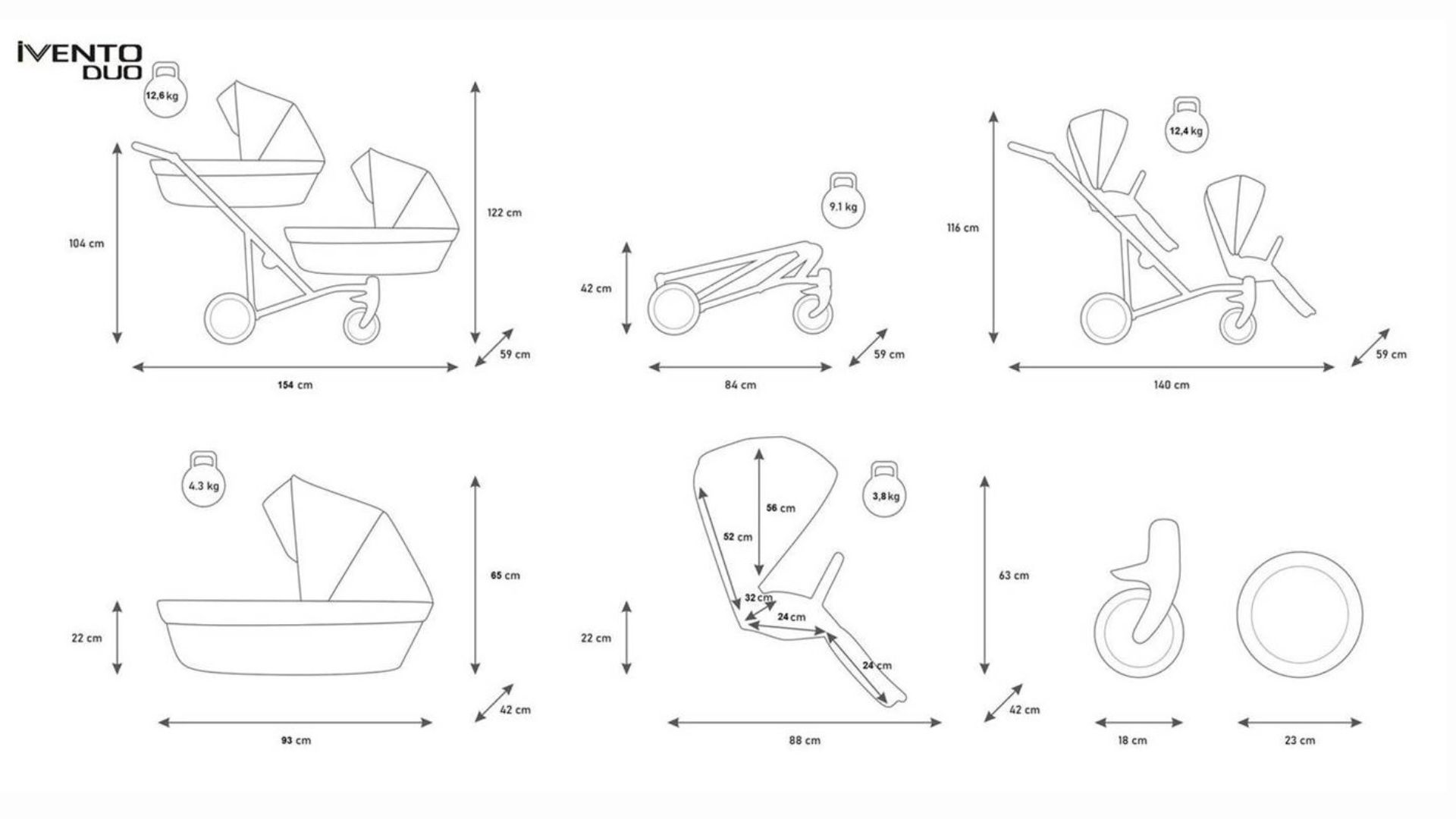 wymiary wózka bliźniaczego kunert ivento duo