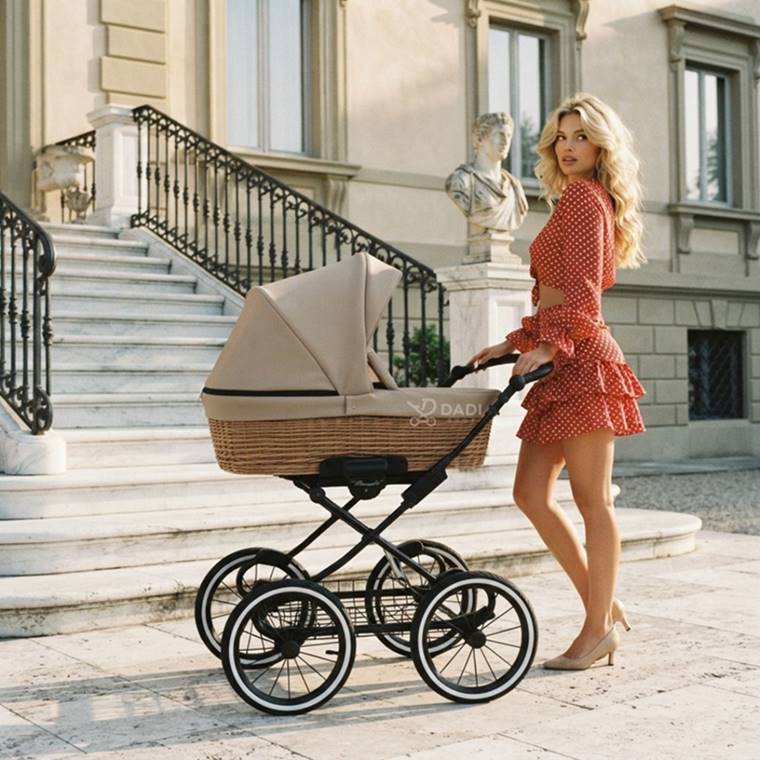 KUNERT Romantic Classic – elegancki wózek dziecięcy w stylistyce retro na spacer w lesie.