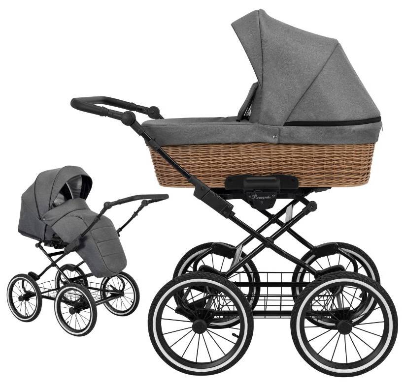Stylowy wózek dla dziecka Kunert Baby model Romantic Classic gondola ze spacerówką szary 06