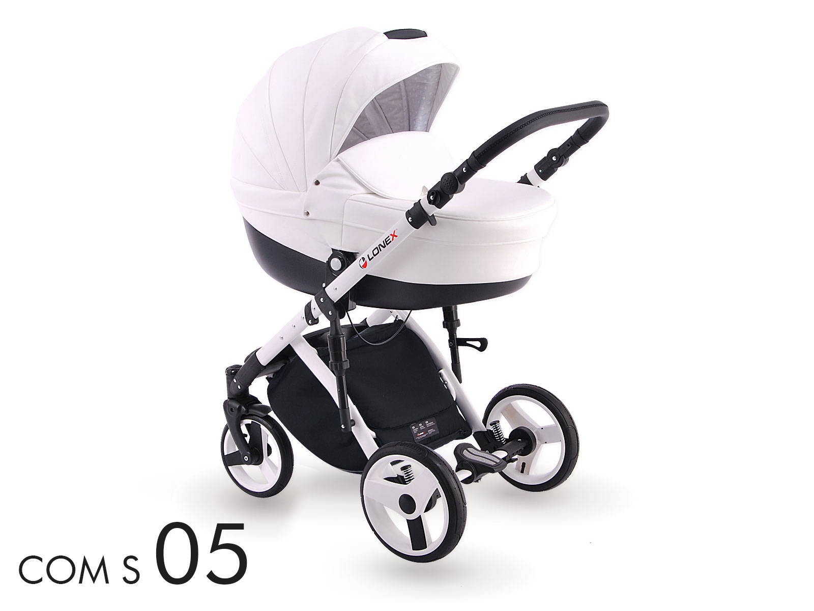 Lonex Comfort Eco Special wózek 4w1 w białej eko skórze