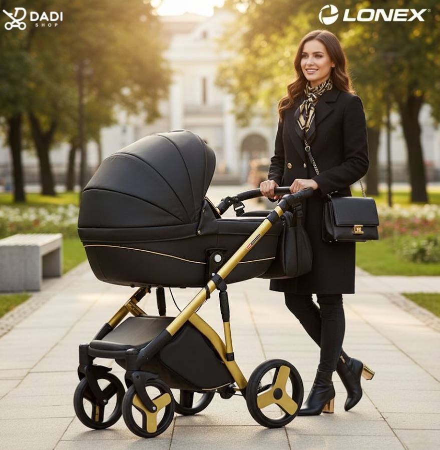 Lonex Comfort Galaxy – wózek dziecięcy 2w1 z gondolą wentylowaną, 6-punktową amortyzacją i regulacją soft/hard, wykonany z ekologicznych materiałów dla bezpieczeństwa i wygody dziecka.