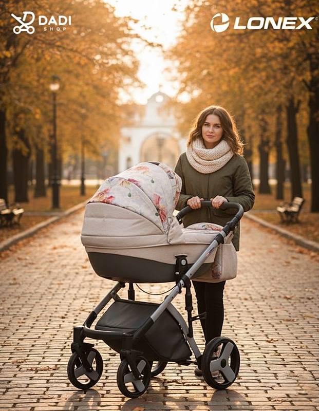 Lonex Carello Comfort – wózek dziecięcy w jesiennym plenerze, elegancki i wygodny spacerówka na każdą pogodę