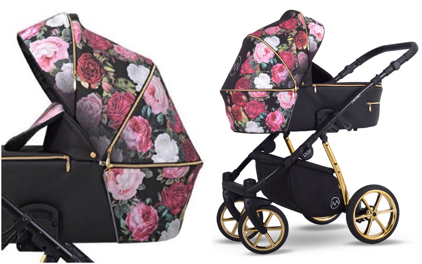 wózek dziecięcy Lonex Pax Rose wielofunkcyjny nowość gondola spacerówka w kwiaty Dadi Shop