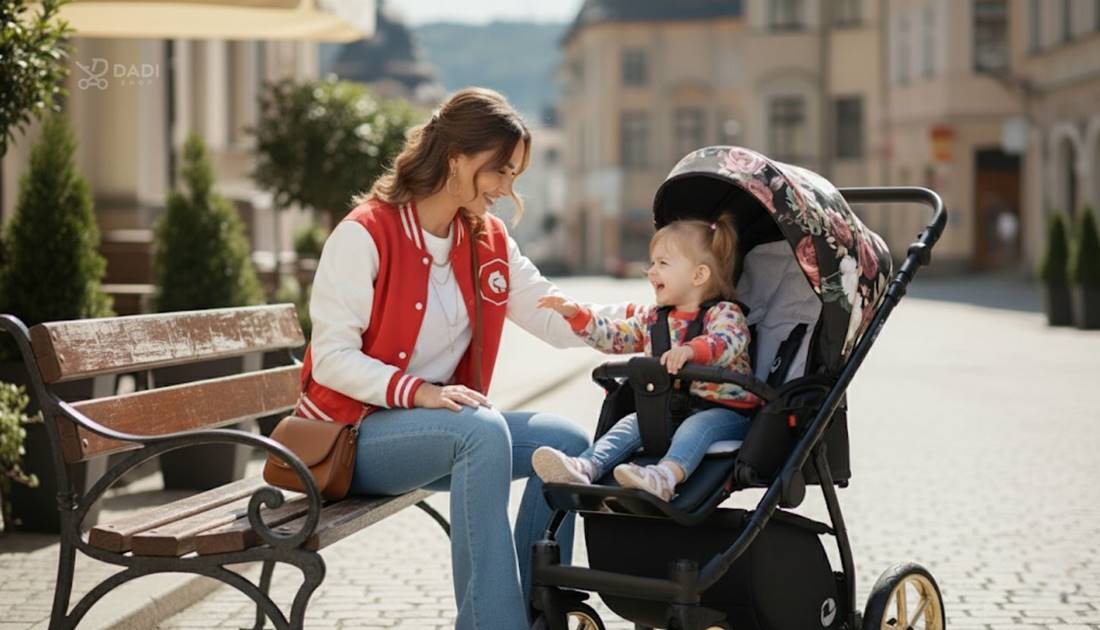 spacerówka w róże z pokrowcem na nóżki Lonex Sport Rose
