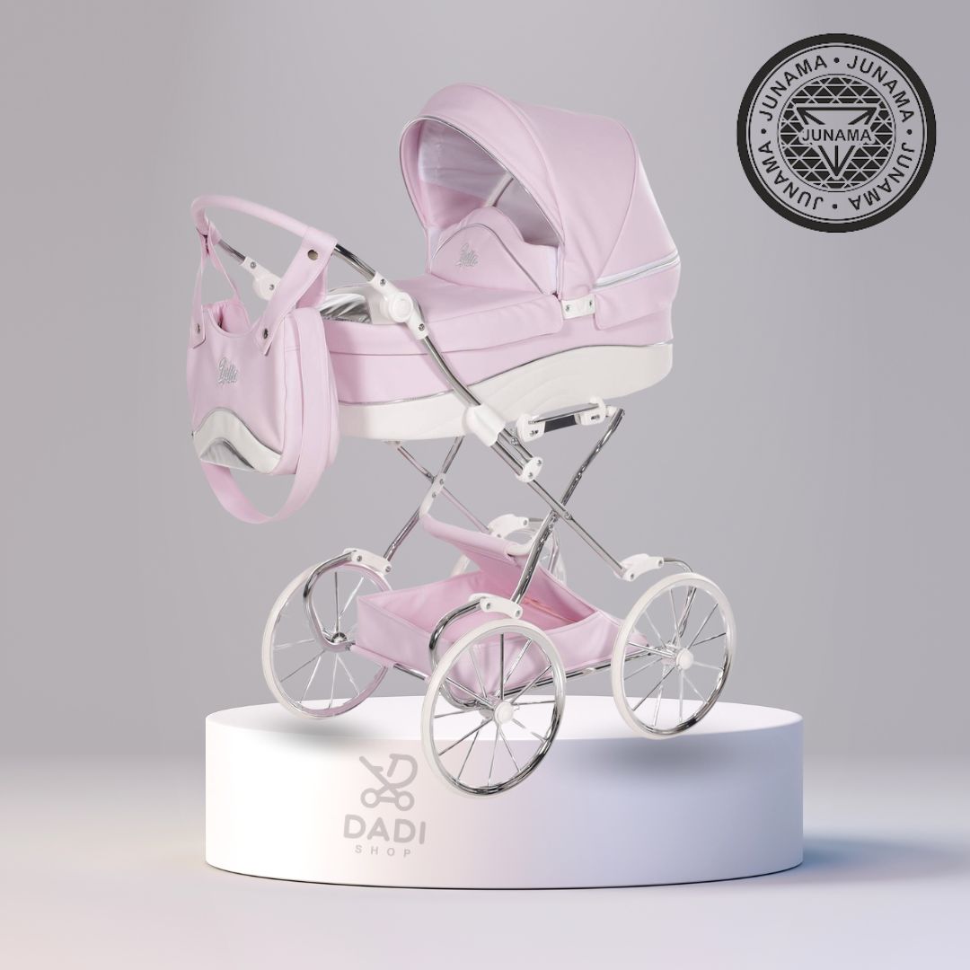 Wózek dla lalek retro Junama Lulla Doll Pram 01 w kolorze różowym, idealny do zabawy i spacerów z lalką, o eleganckim designie. Na stronie dadi-shop kupisz