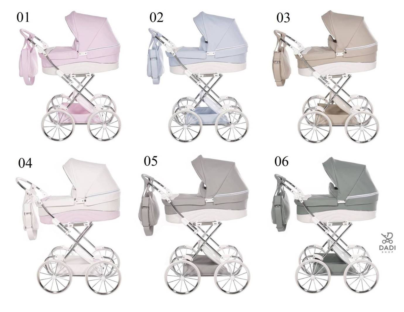 Kolorystyka wózka dla lalek Lulla Junama Doll Stroller Pram, dostępnego w sklepie Dadi Shop, łączy elegancki design i pastelowe odcienie, idealne dla każdej małej opiekunki.