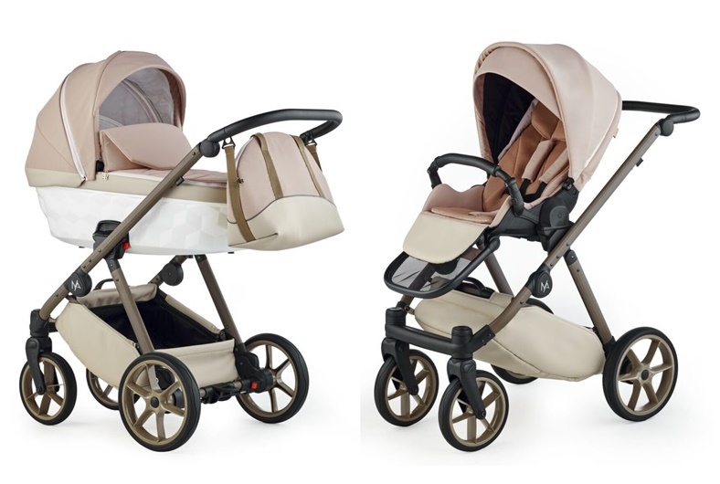 Wózek 2w1 Natoni Abis Beige Elegance – widok całego beżowo-białego wózka dziecięcego, elegancki design