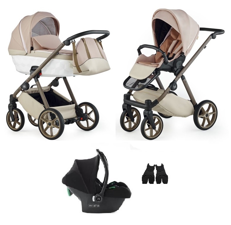 Wózek 3w1 Natoni Abis Beige Elegance – zestaw zawiera gondolę, spacerówkę i stelaż w kolorze beżowym, elegancki model dziecięcy, sklep Dadi-Shop
