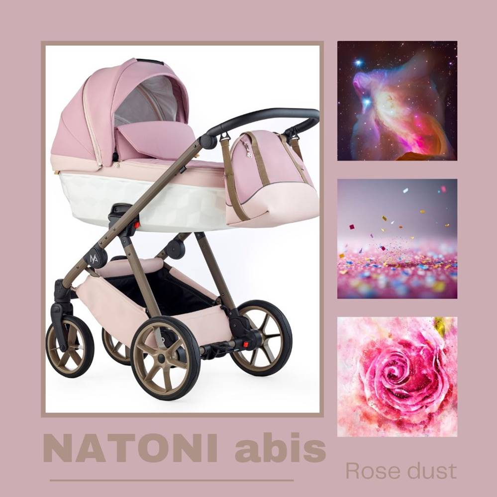 Wózek dziecięcy 3w1 Natoni Abis w kolorze różowym Rose Dust – wielofunkcyjny model dla dziewczynki, dostępny w sklepie Dadi Shop.