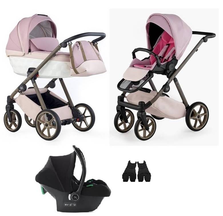 Wózek 3w1 Natoni Abis w kolorze Rose Dust – zestaw z gondolą, fotelikiem Cosmo i-Size oraz spacerówką, dostępny w sklepie Dadi Shop.