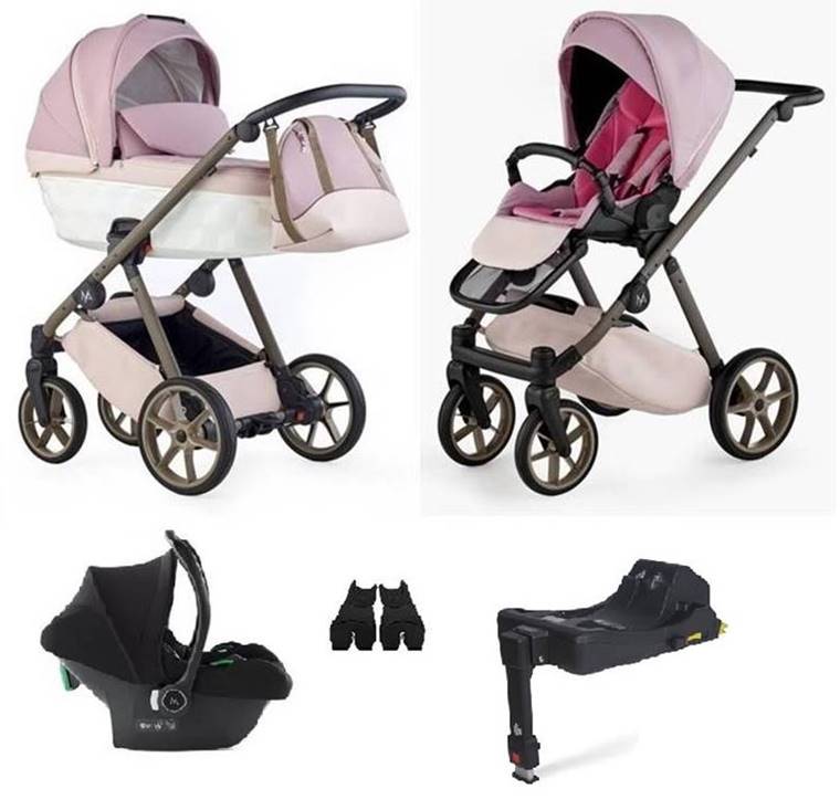 Wózek Natoni Abis Rose Dust z bazą ISOFIX – elegancki, lekki (10,5 kg) zestaw 4w1 dla nowoczesnych rodziców, ceniących wygodę i styl.