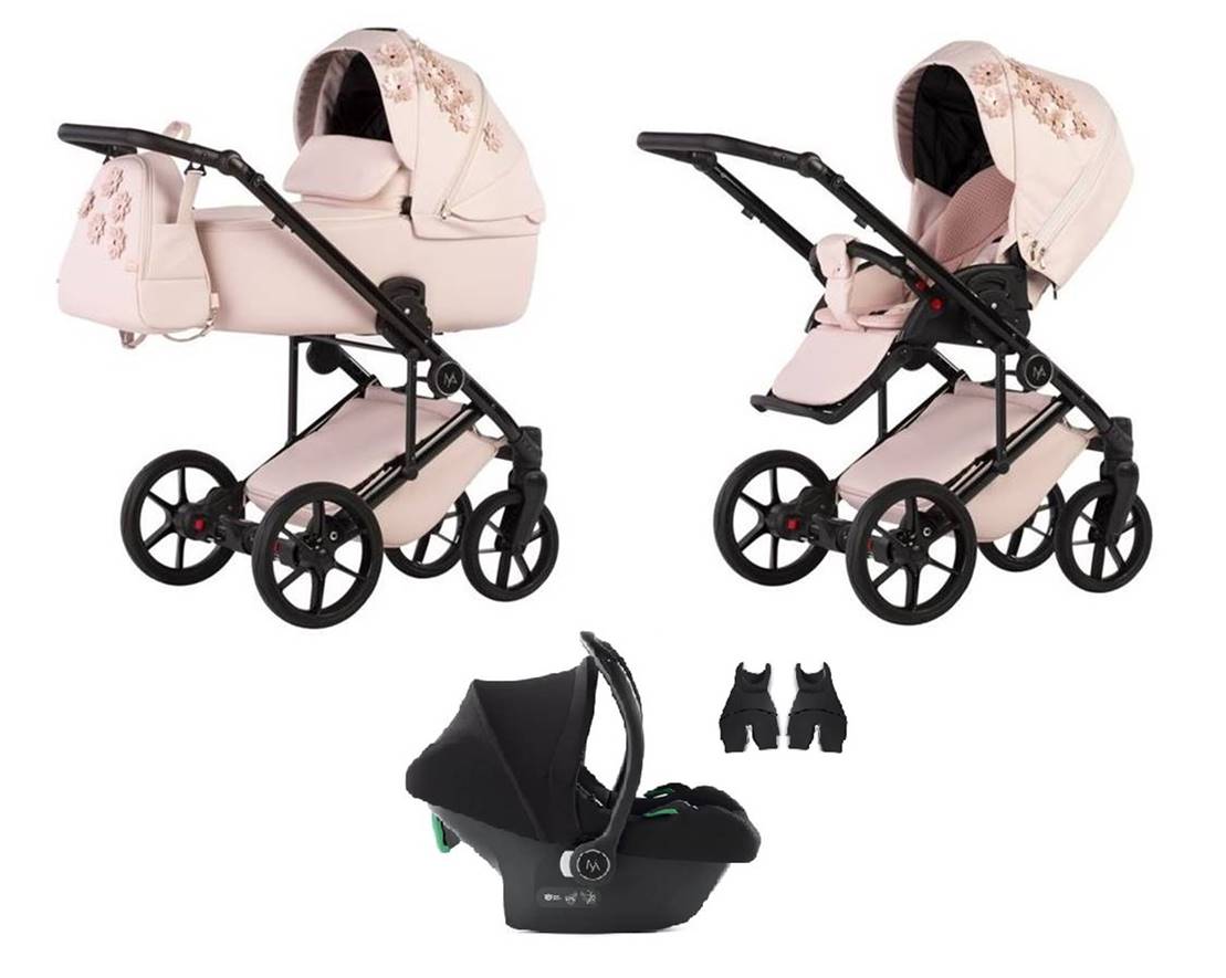 Wózek 3w1 Natoni Vespa Blossom Bubblegum – jasnoróżowy wózek z gondolą, spacerówką i fotelikiem Cosmo, dostępny w sklepie Dadi Shop.