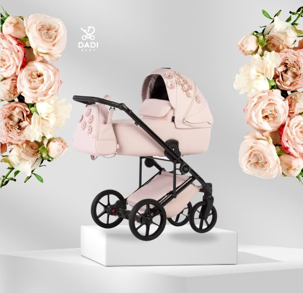 Natoni Vespa Blossom pink pram with floral design, featuring a pink carrycot, available at Dadi Shop.
